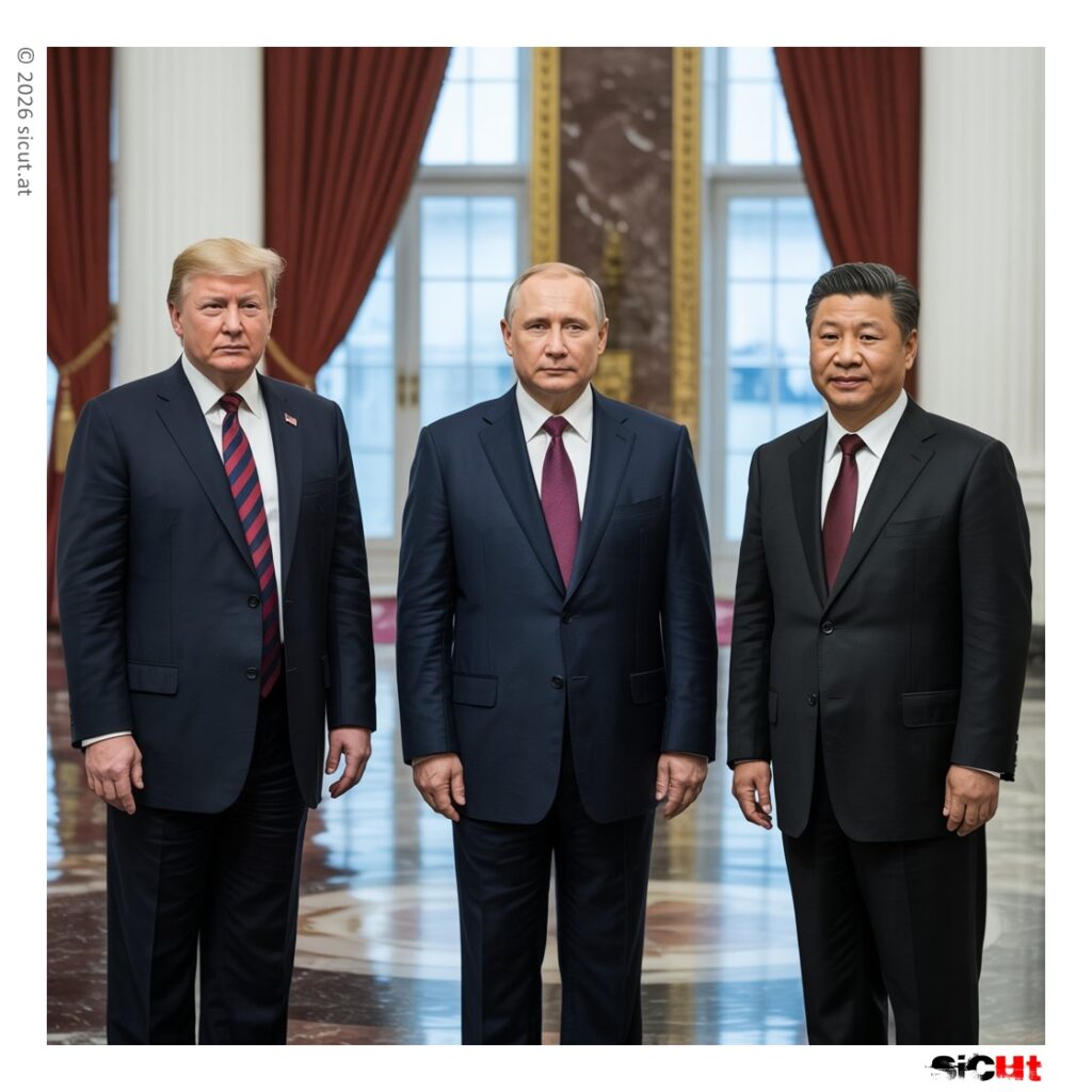 Drei Männer, ein Spiegel